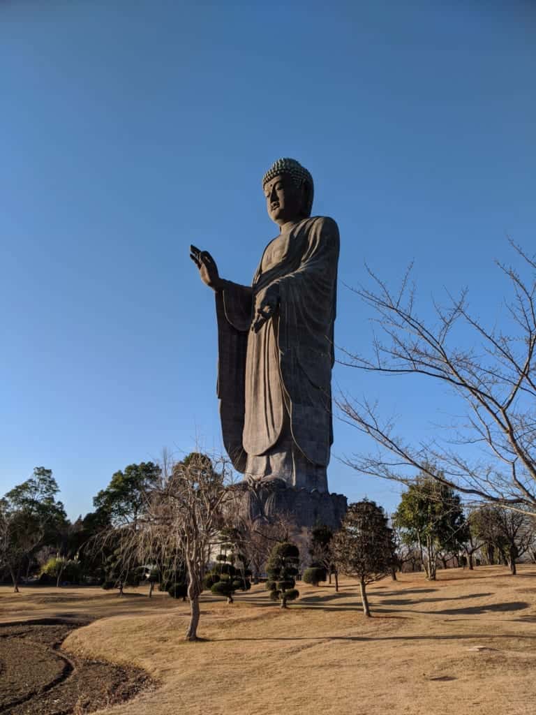 A Giant Buddha Statue from a Distance in Ibaraki