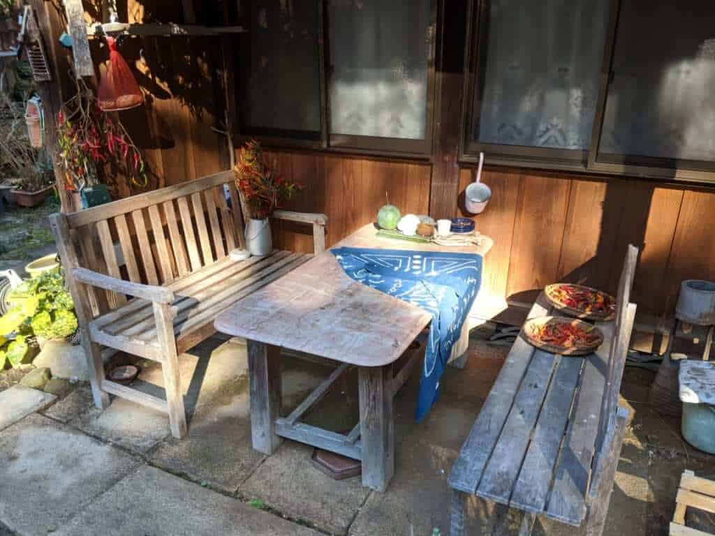 An Outdoor Table Area at Gosho Komagataki Shrine