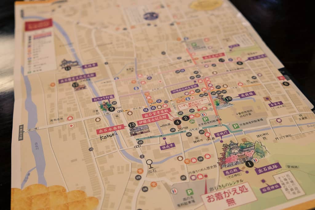 Soba buckwheat noodle eating tour and map for Izushi Castle Town, Hyogo