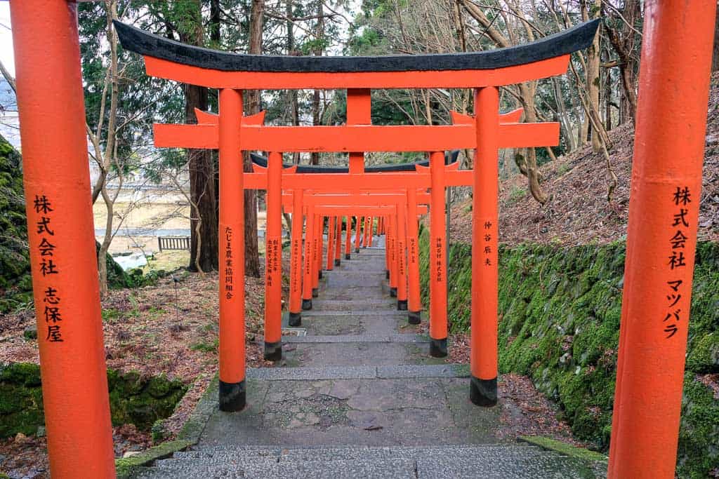 Japanese Torii gates at Izushi Castle ruins in Hyogo, Japan