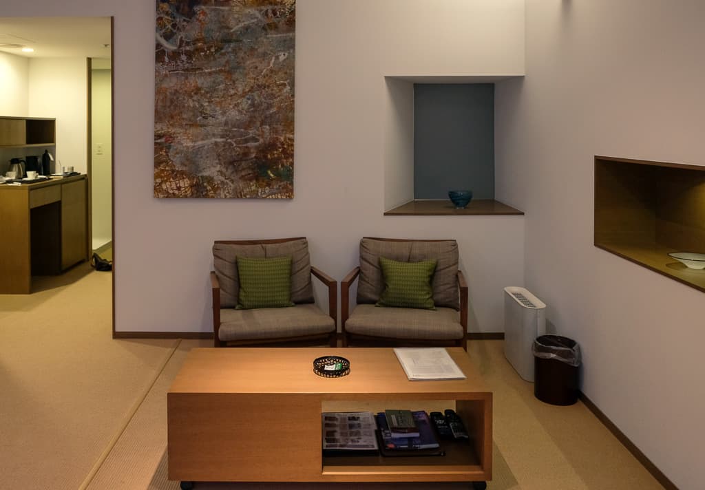 living room at Nishimuraya Hotel Shogetsutei, a luxury hotel in Japan