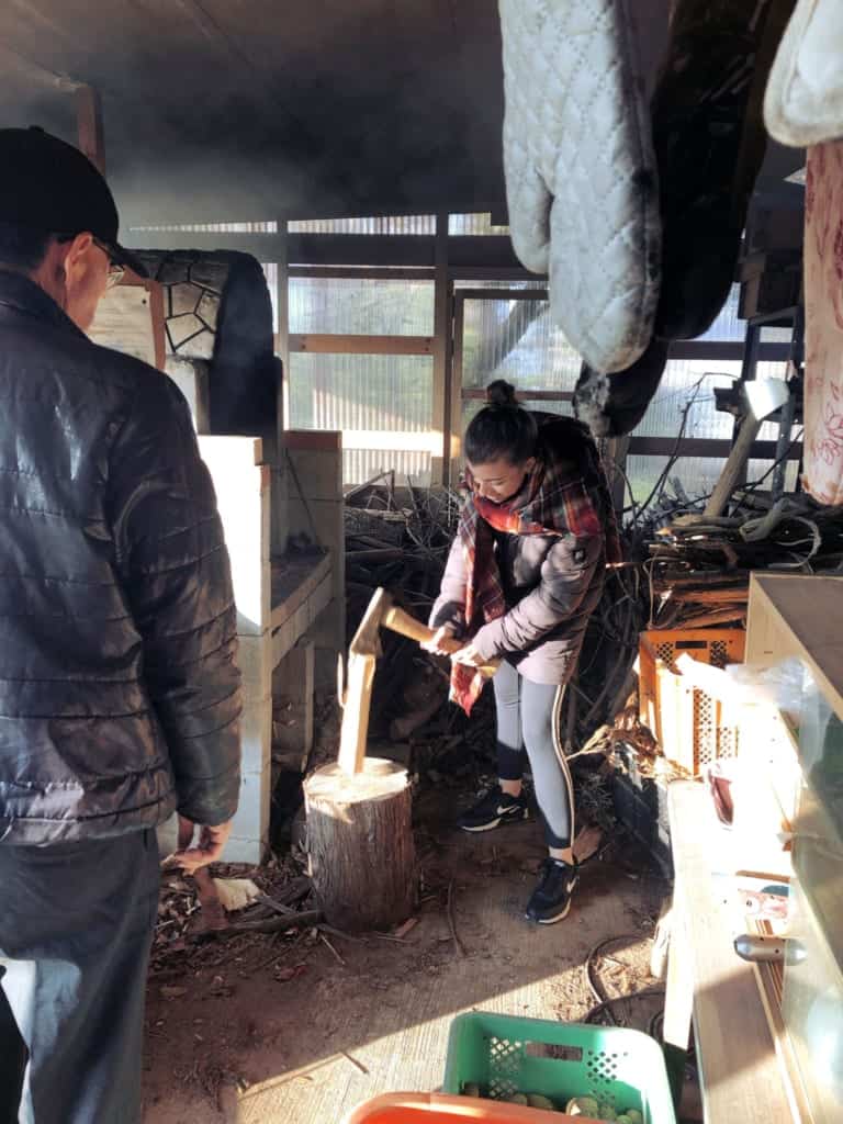 Cutting wood in Izumi, Kagoshima, Japan