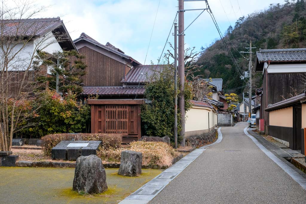 old Japanese mining street with traditional Japanese residences down at Kuchiganaya in Japan