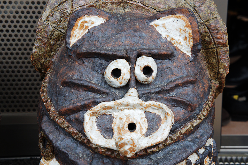 A single tanuki model, made by one of the residents.