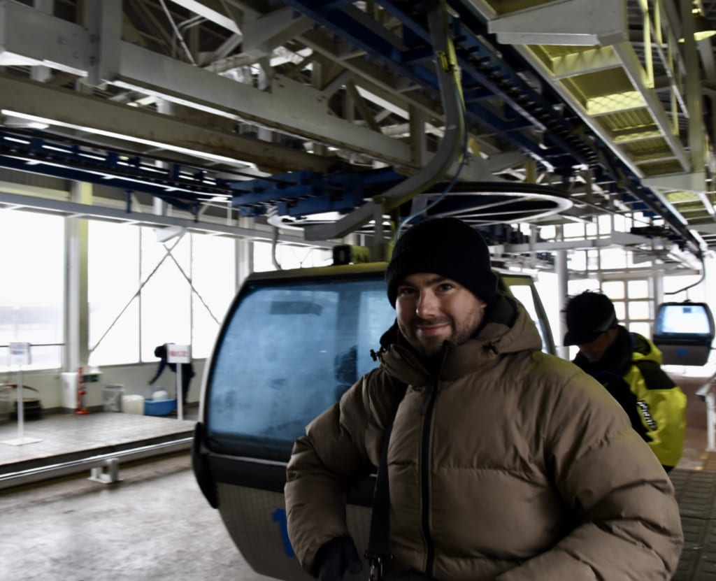 Mark riding the Hakodate Snow Park Gondola