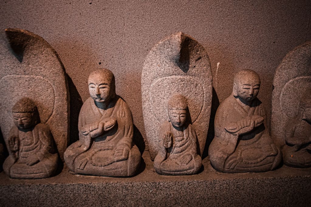 Buddha statues. Fudo Myoo, buddhism deity. Senkoji temple, Osaka