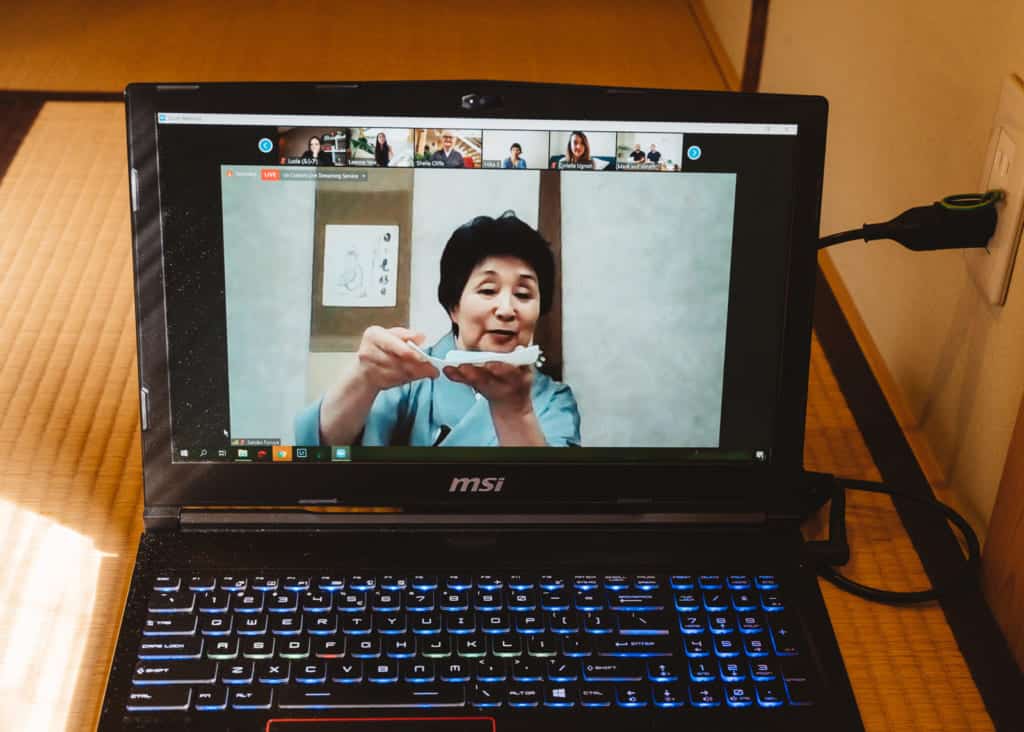 tea teacher during online tea ceremony