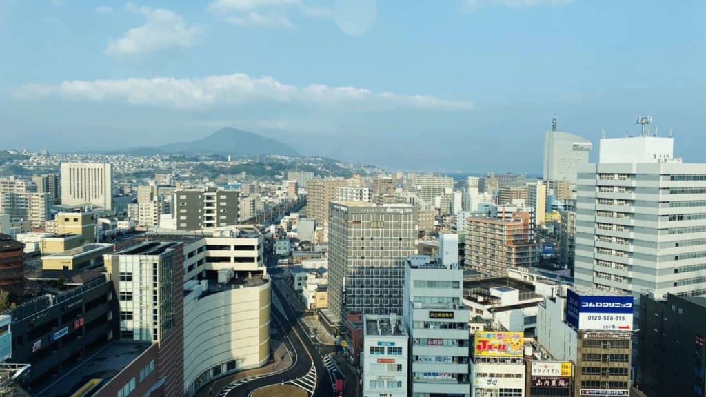 The views from my room at the JR Kyushu Blossom Oita Hotel in Oita, Japan