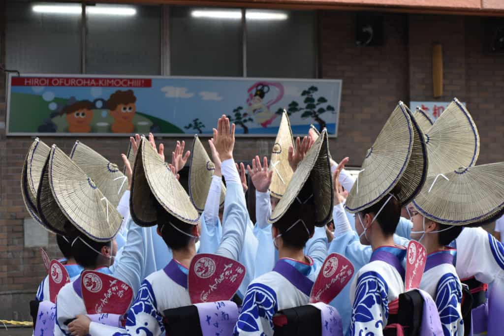 dance group preparing to dance awa odori