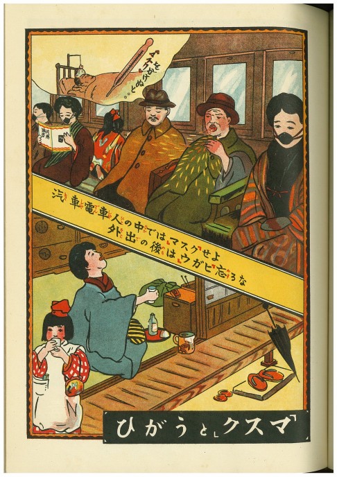 Vintage Japanese illustration about how to avoid virus spreading