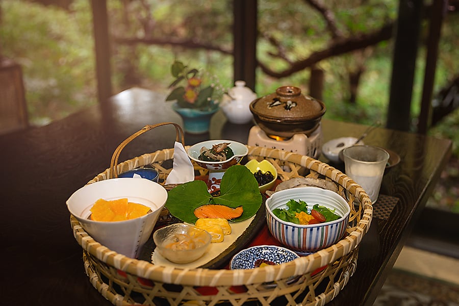 Sennomori Japanese breakfast featuring local kumamoto ingredients 