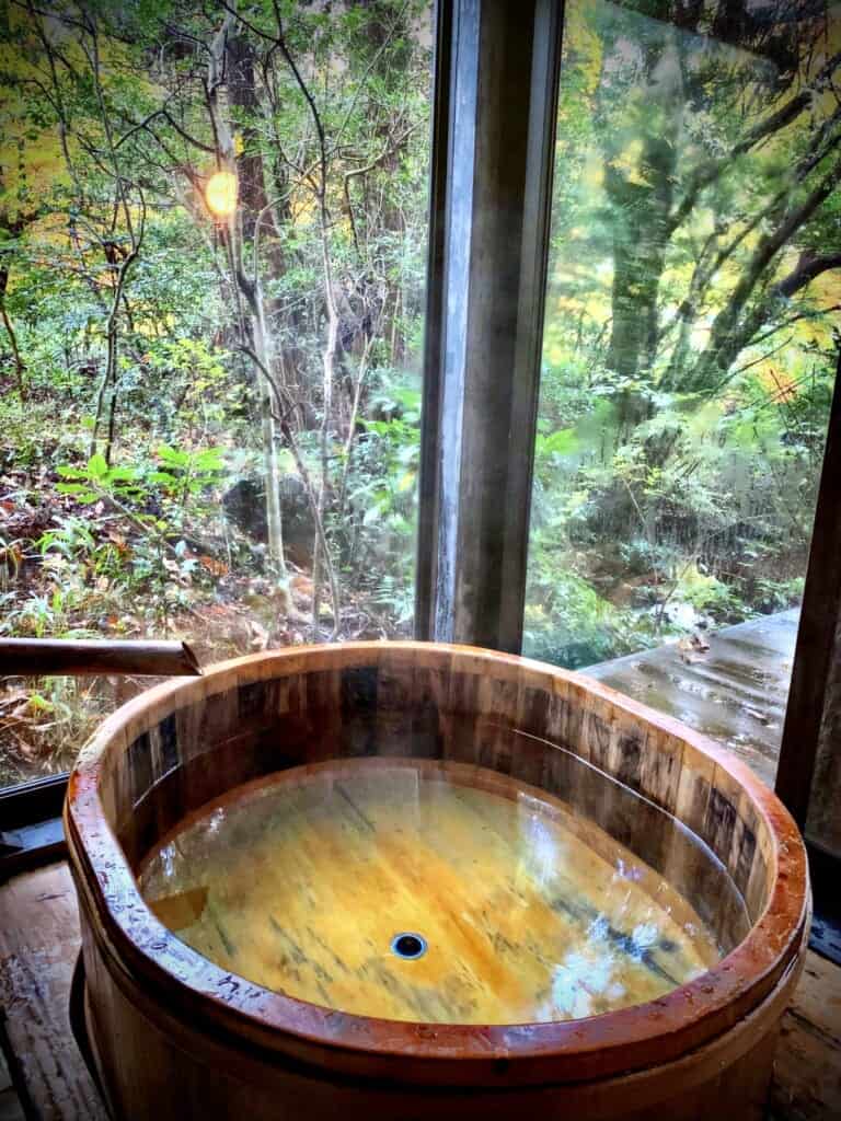 Sennomori Kawasemi private onsen bathtub at Japanese ryokan