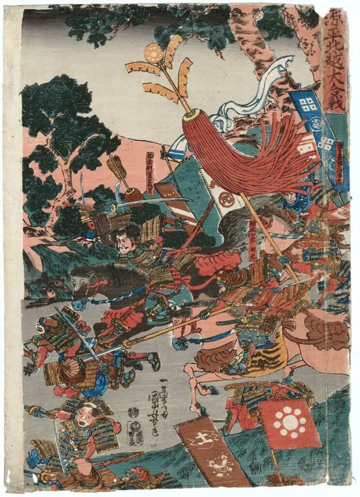 Depiction of a battle between Minamoto and Taira by Utagawa Kuniyoshi, 1839 - 1841