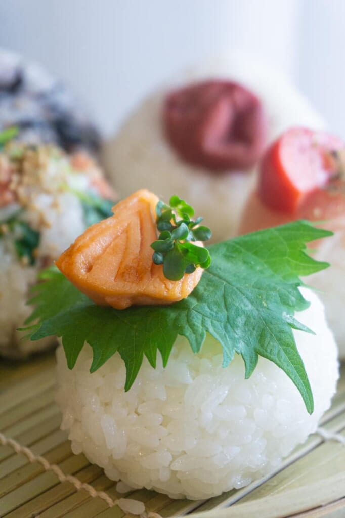Round onigiri with salmon