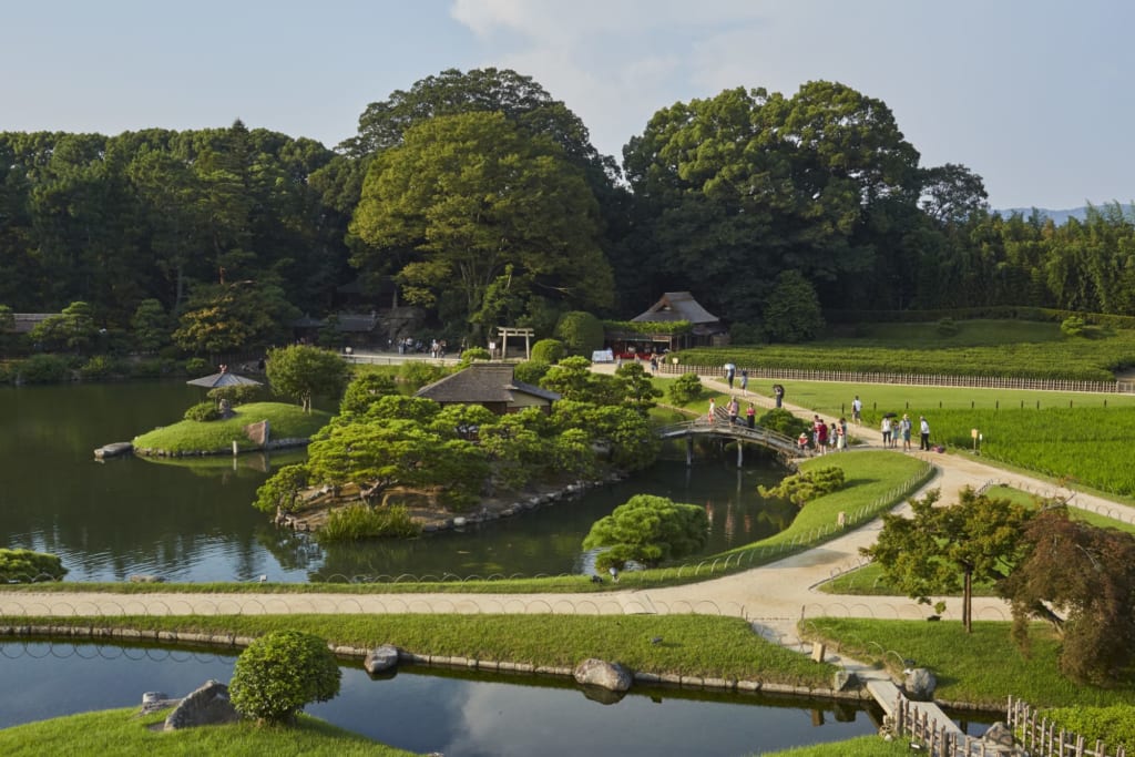 Japanese gardens view from above at Koraku-en