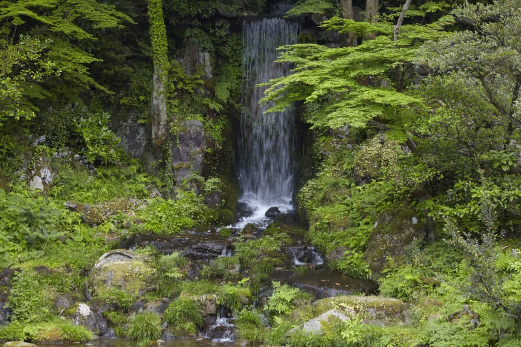 Waterfall at Kenroku-en Gardens in Kanazawa, Japan