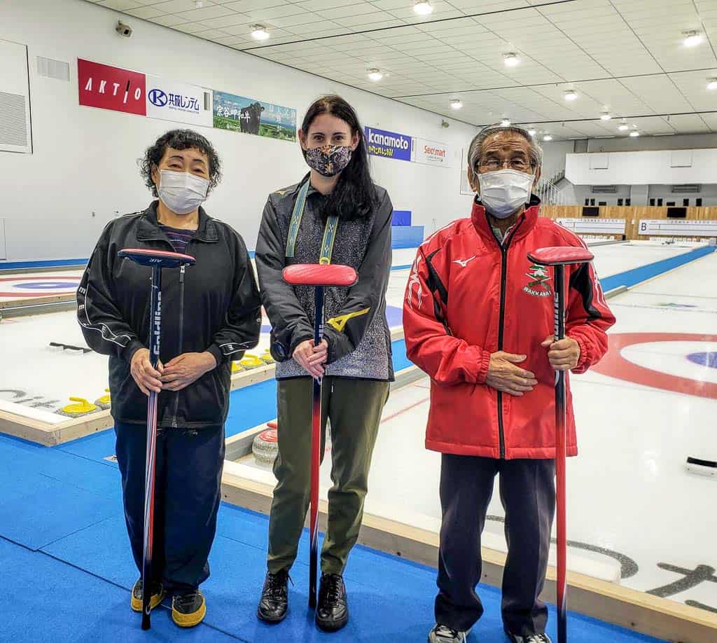 My curling lesson with Mr and Mrs Miyajima at Wakkanai Midori Sports Park on Wakkanai, Hokkaido