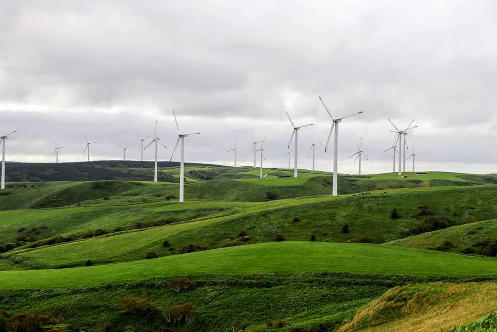 Hills and Wind farms along Cape Soya on Wakkanai, Hokkaido