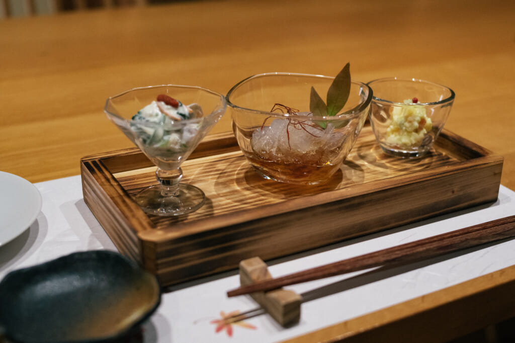appetizers at fujimatsu restaurant ojika island