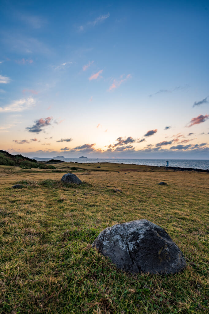 sunset in a pasture on ojika island