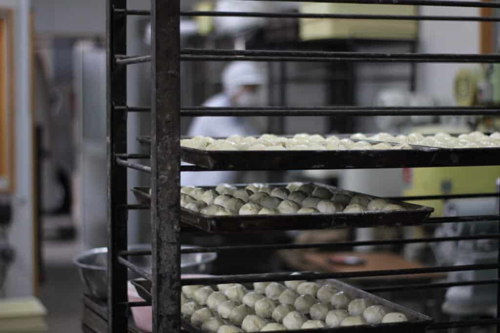 Manju on trays, before baking