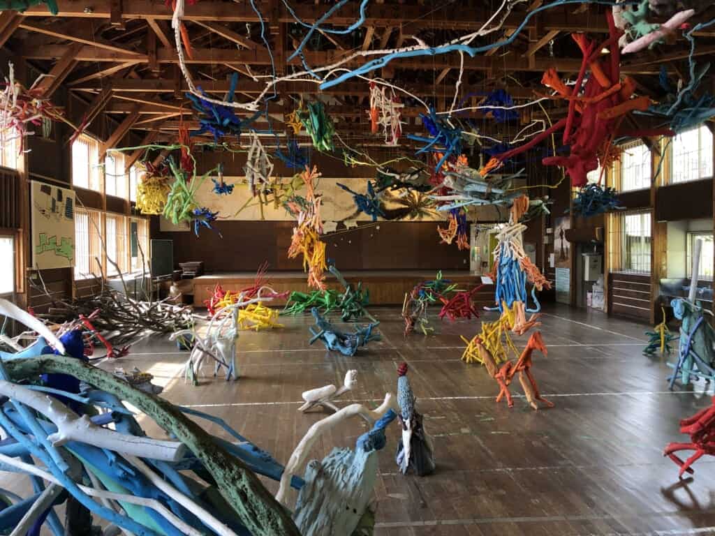 Art works in a former Japanese school in Niigata