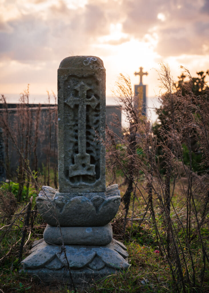 christian tombstone at fuchinomoto on goto islands