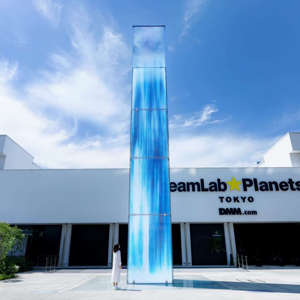 digital waterfall at the entrance of teamlab planets