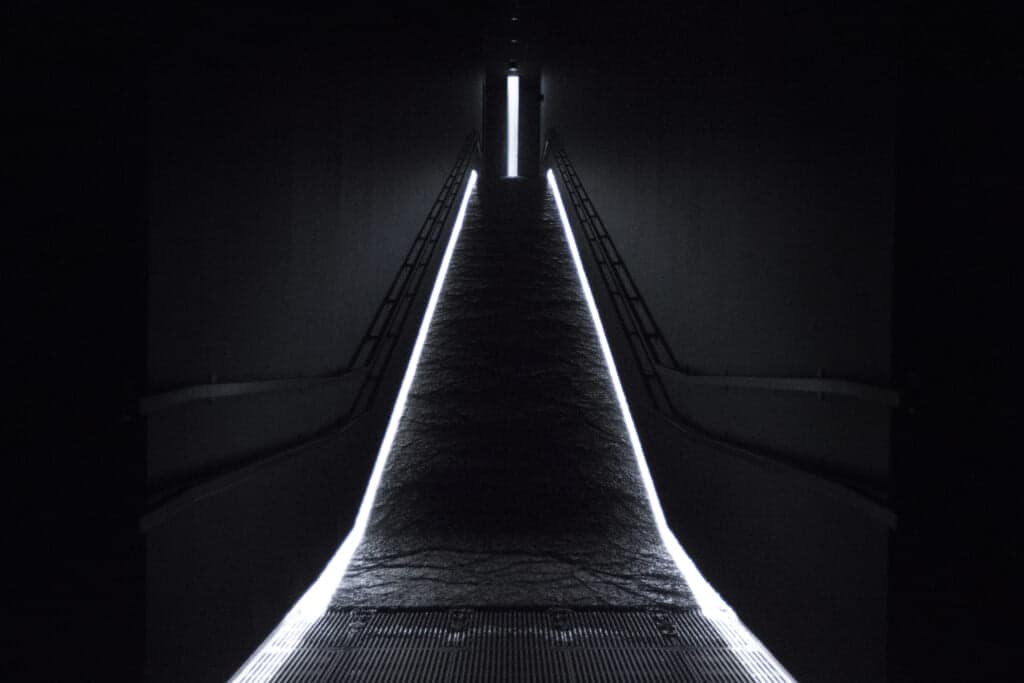 Waterfall of Light Particles at the Top of an Incline - teamLab planets