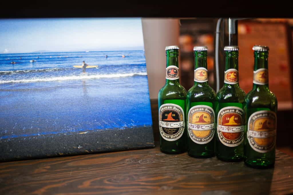 shonan beer bottles at enoshima cafe