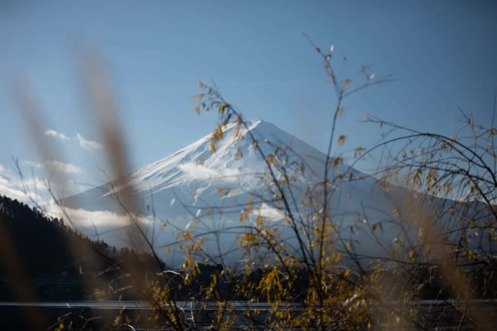 Mount Fuji, one of the Volcanoes in Japan, with snow