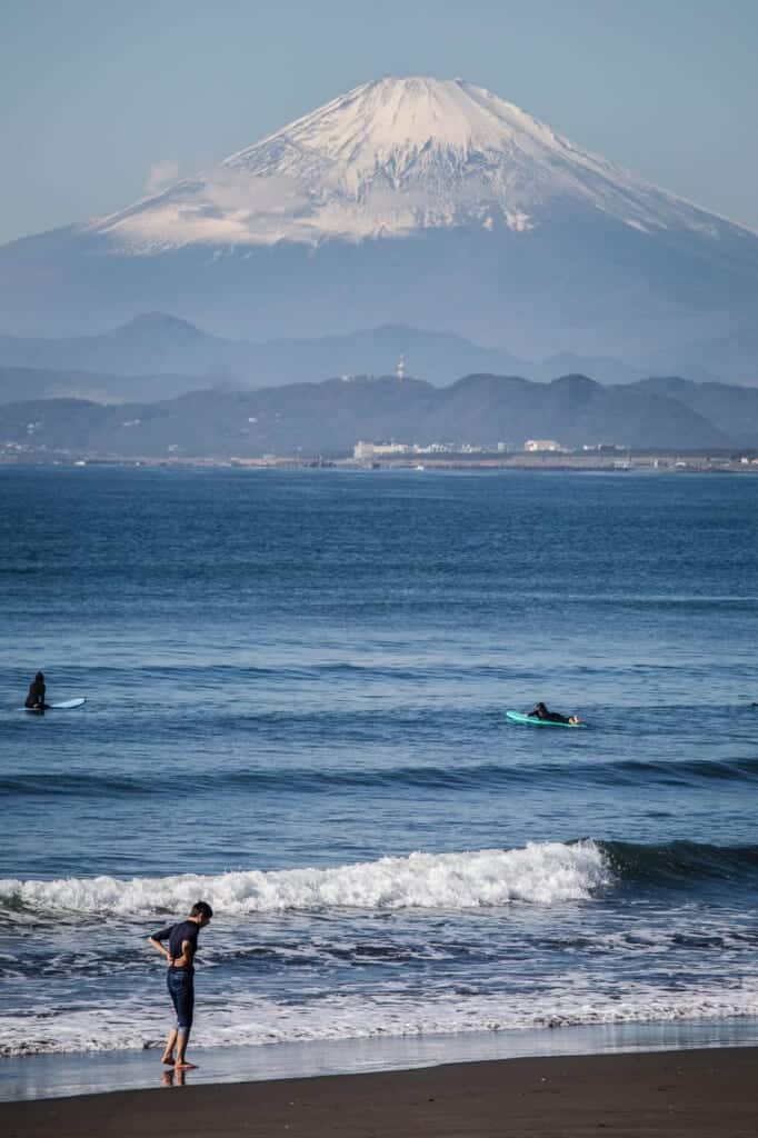 Mount Fuji, one of the Volcanoes in Japan, from Enoshima