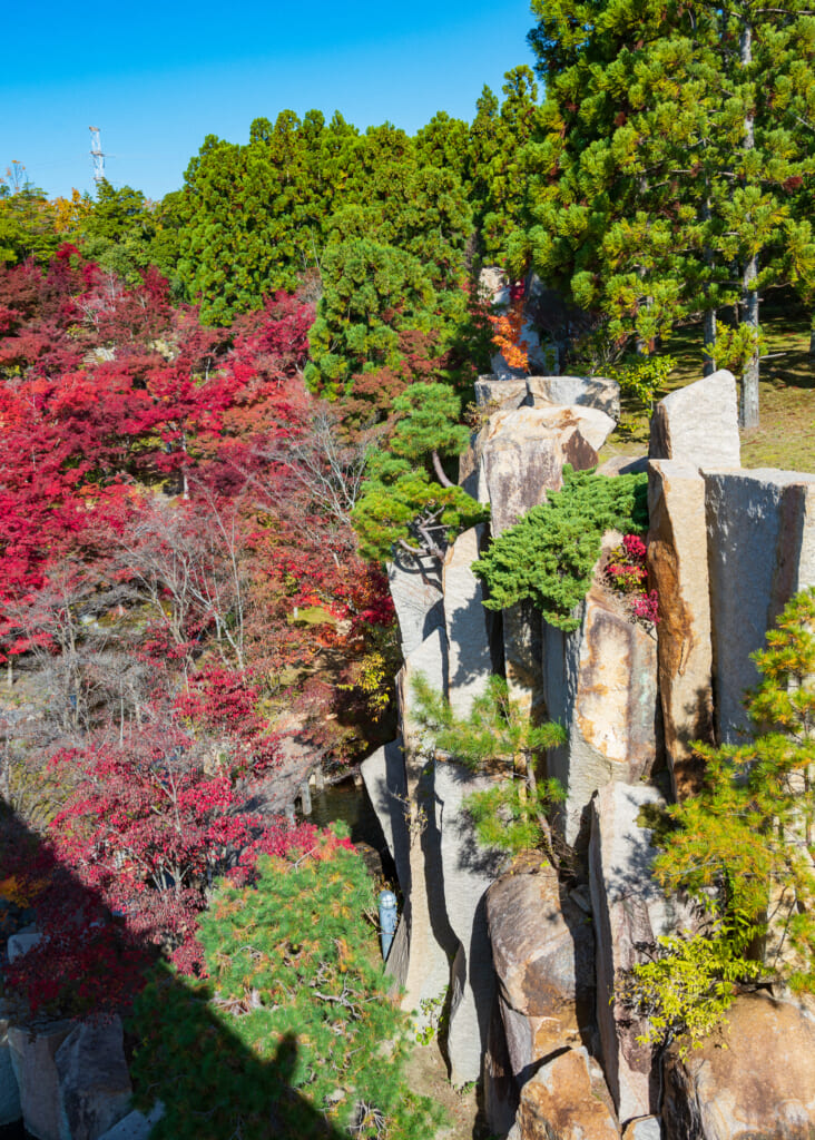 autumn foliage in Japanese cliffside  near Kyoto