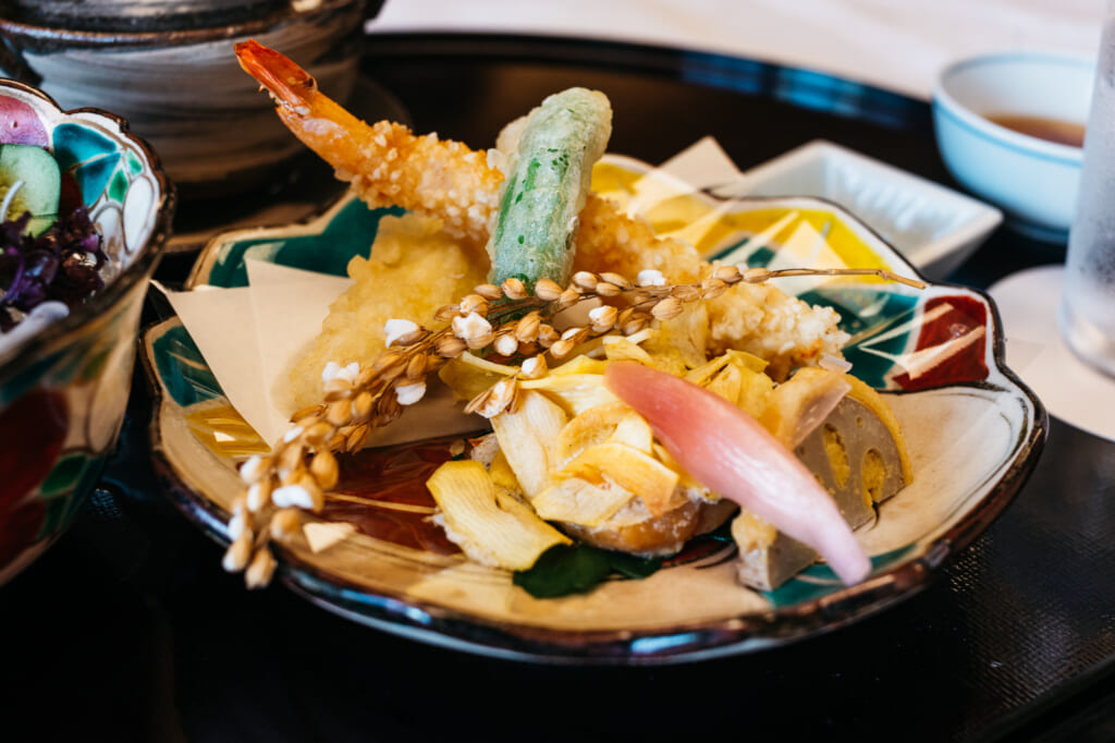 Japanese deep dried tempura dish served in a restaurant near kyoto