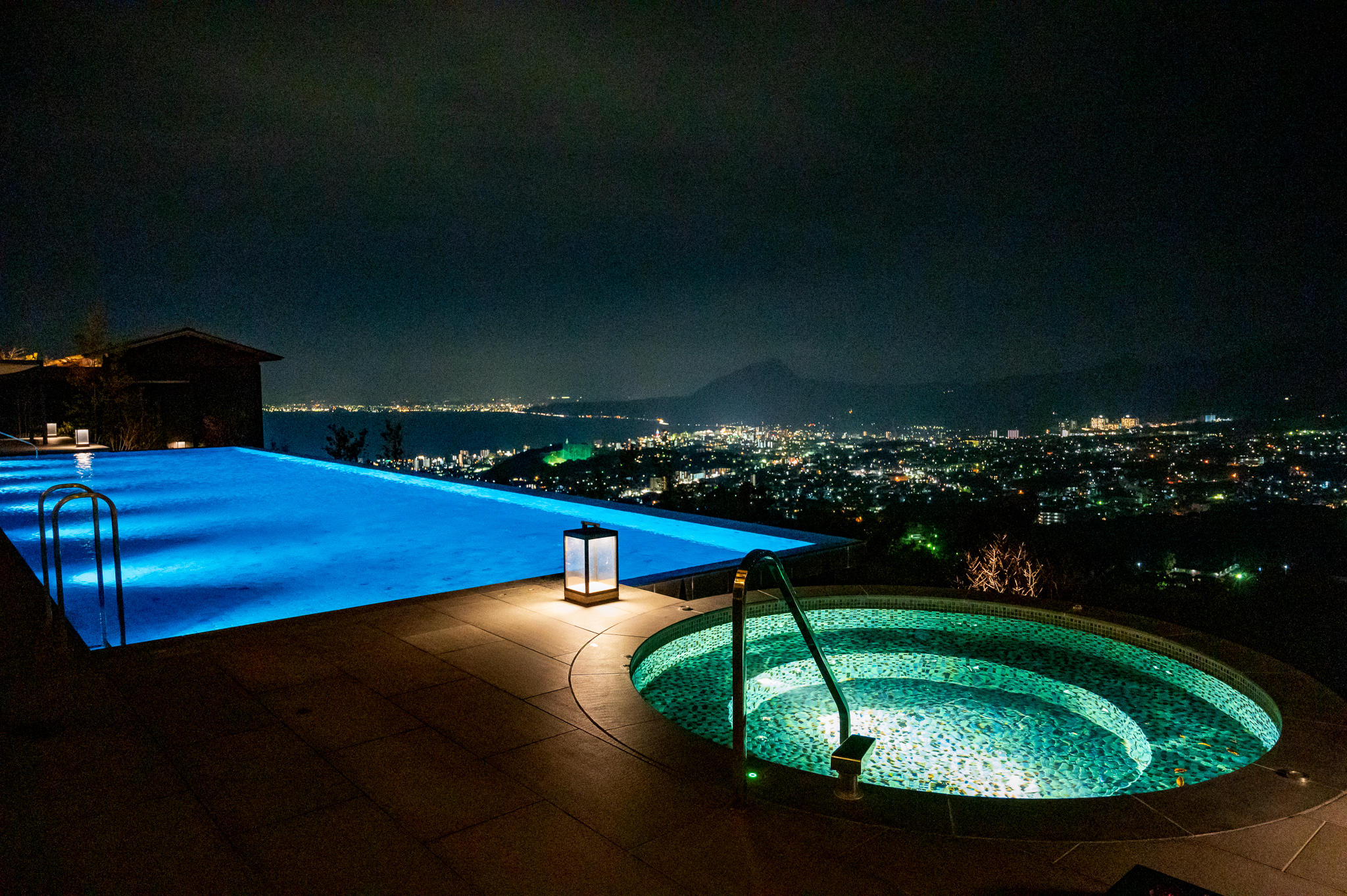 night view of onsen bath in japan