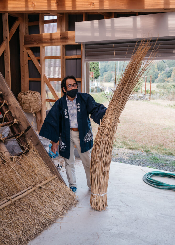 straw used for japanese thatched roof house near kyoto