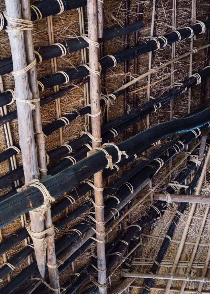 interior detail of traditional japanese thatched roof house