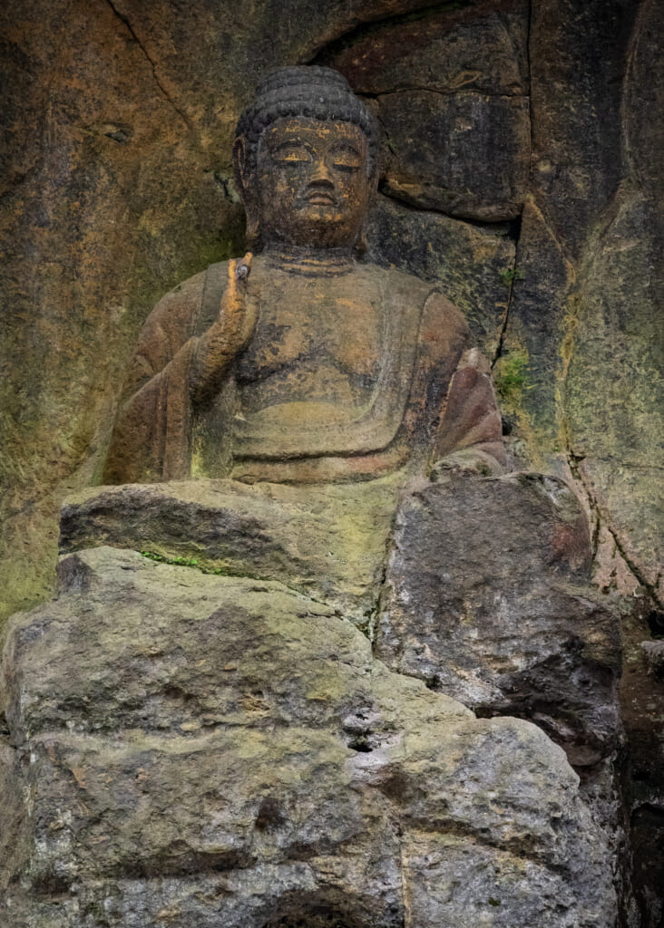 detail of 800-year-old Usuki Buddhas Statues in Usuki, Kyushu