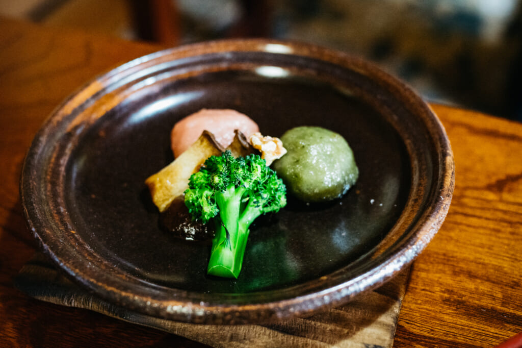 Buddhist vegan cuisine with broccoli in usuki, oita, kyushu