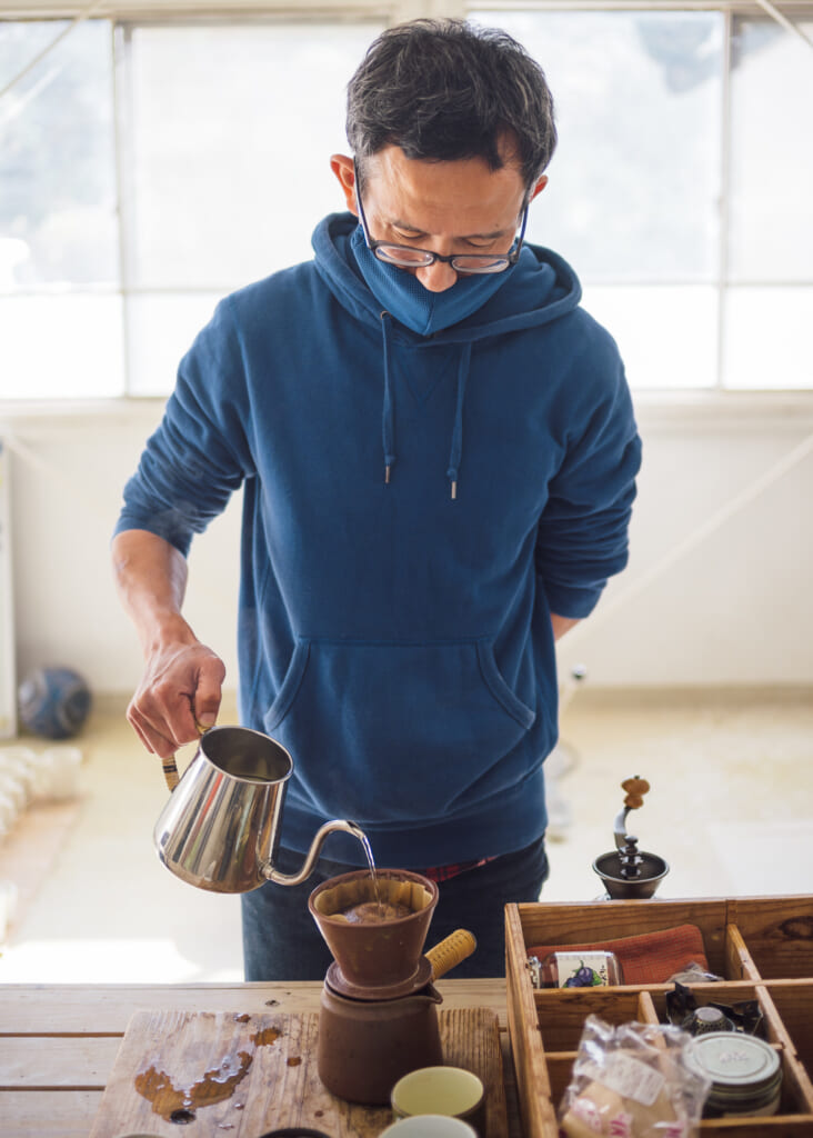 coffee drip in japan using traditional japanese ceramics and pottery