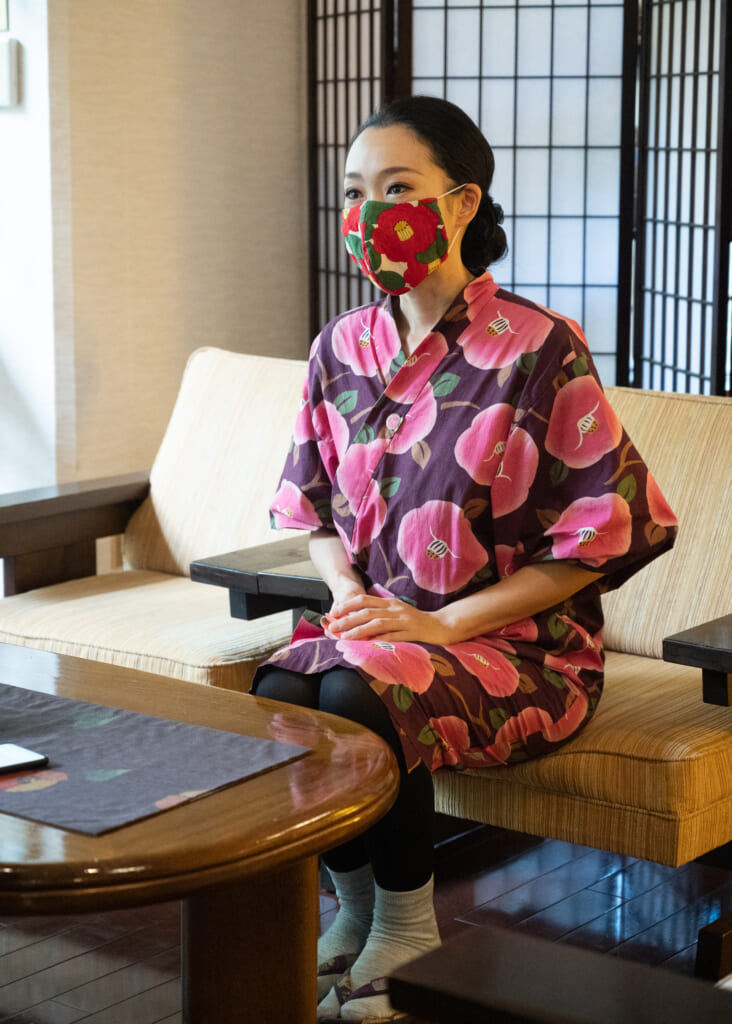 Japanese women in traditional ryokan clothing