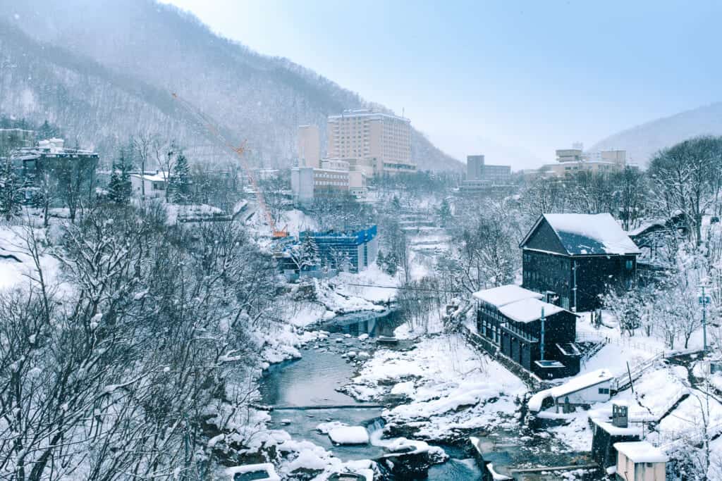 jozankei under the snow during winter in hokkaido
