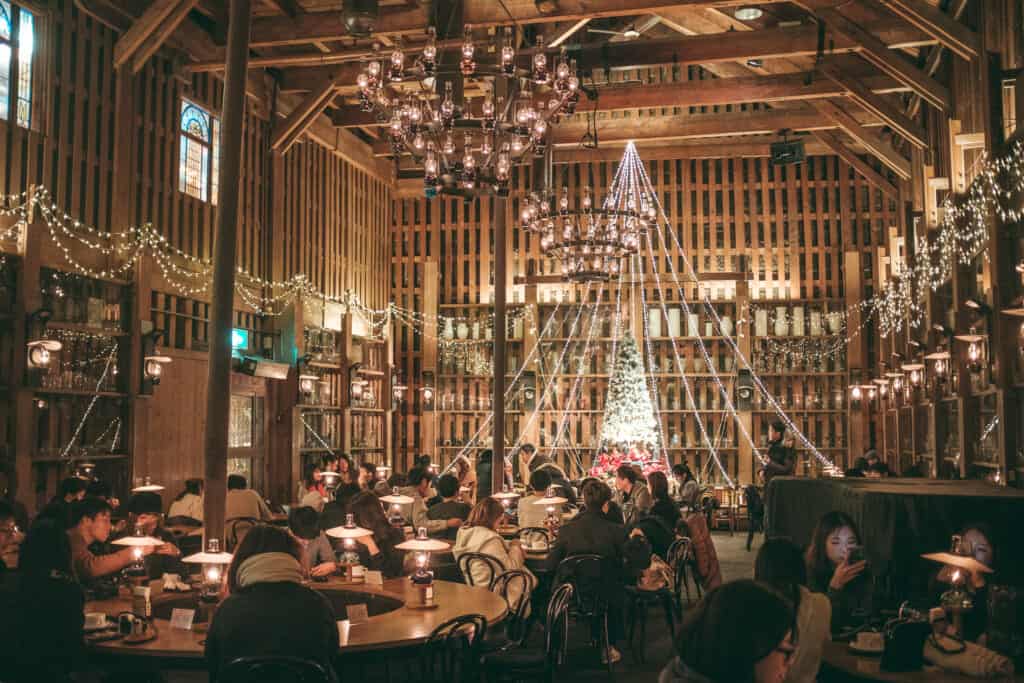 a restaurant in Otaru with christmas decorations