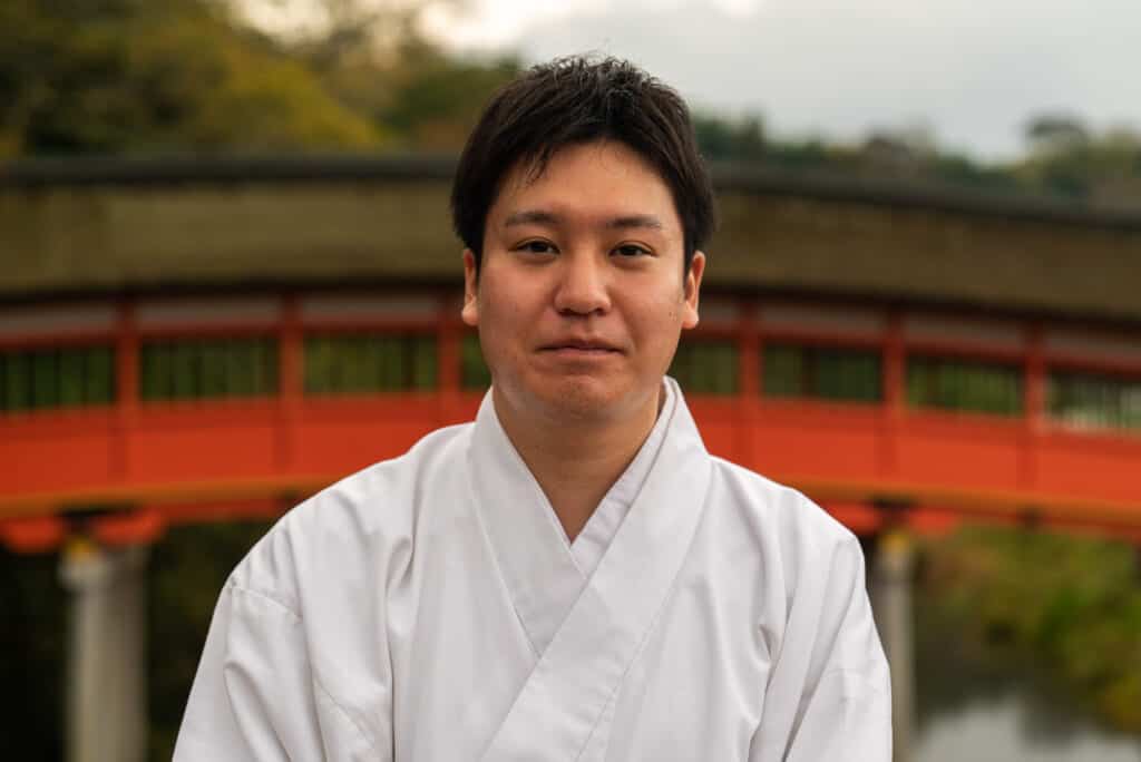 monk at Usa Jingu in Oita prefecture