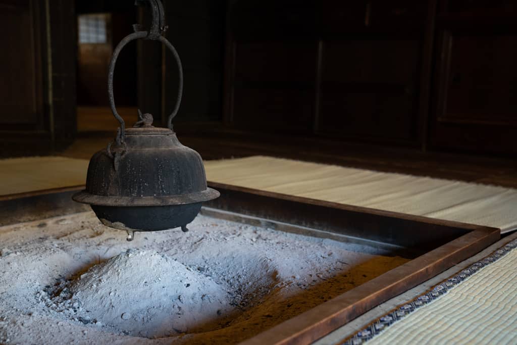 Japanese pot over irori in Gifu, Japan