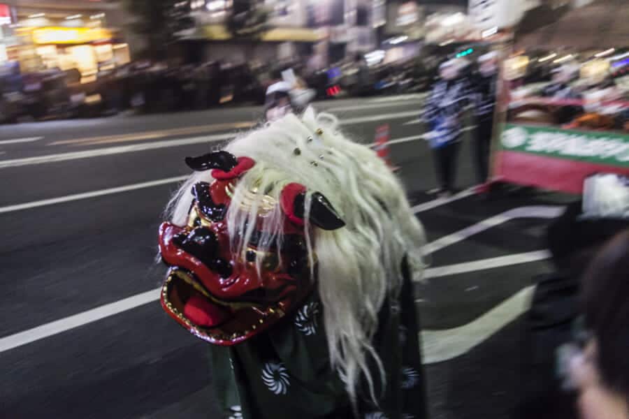 A dancing lion in the parade
