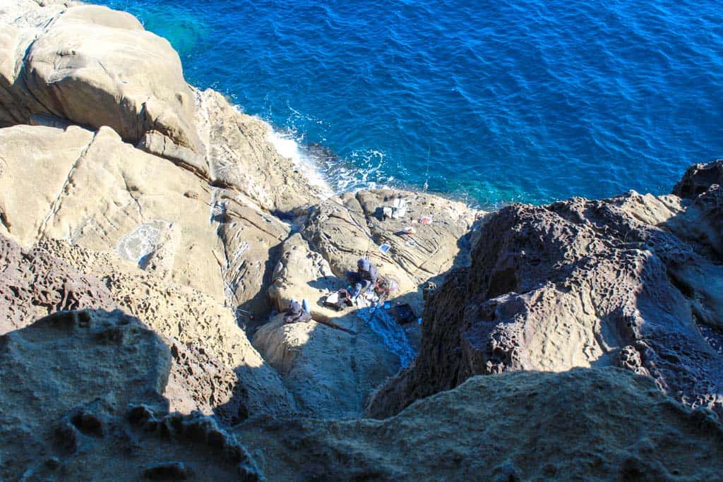 fisherman on Oniga-jo Rocks in japan