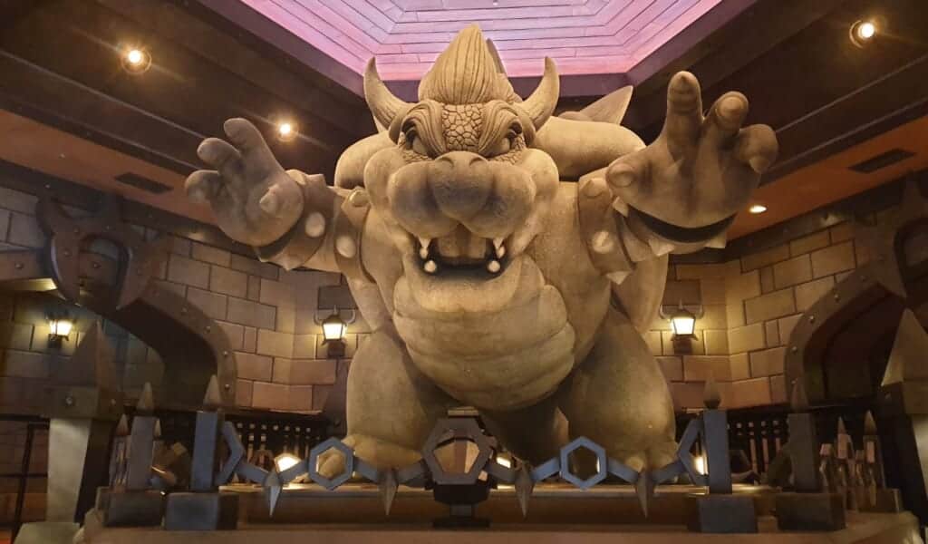 Bowser statue inside Mario Kart attraction