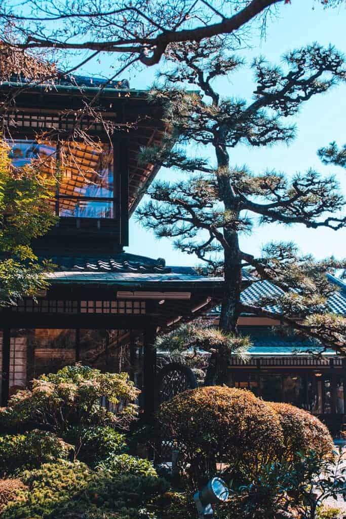 Kishiwada Gofuso Garden with traditional Japanese house in background