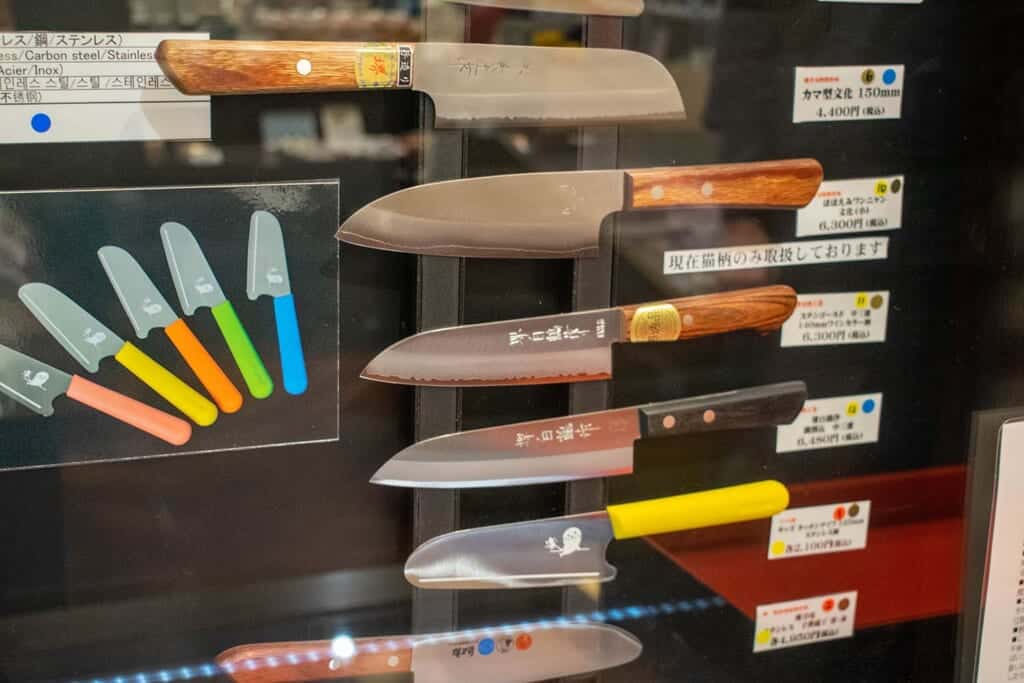 Traditional knives on display in Sakai